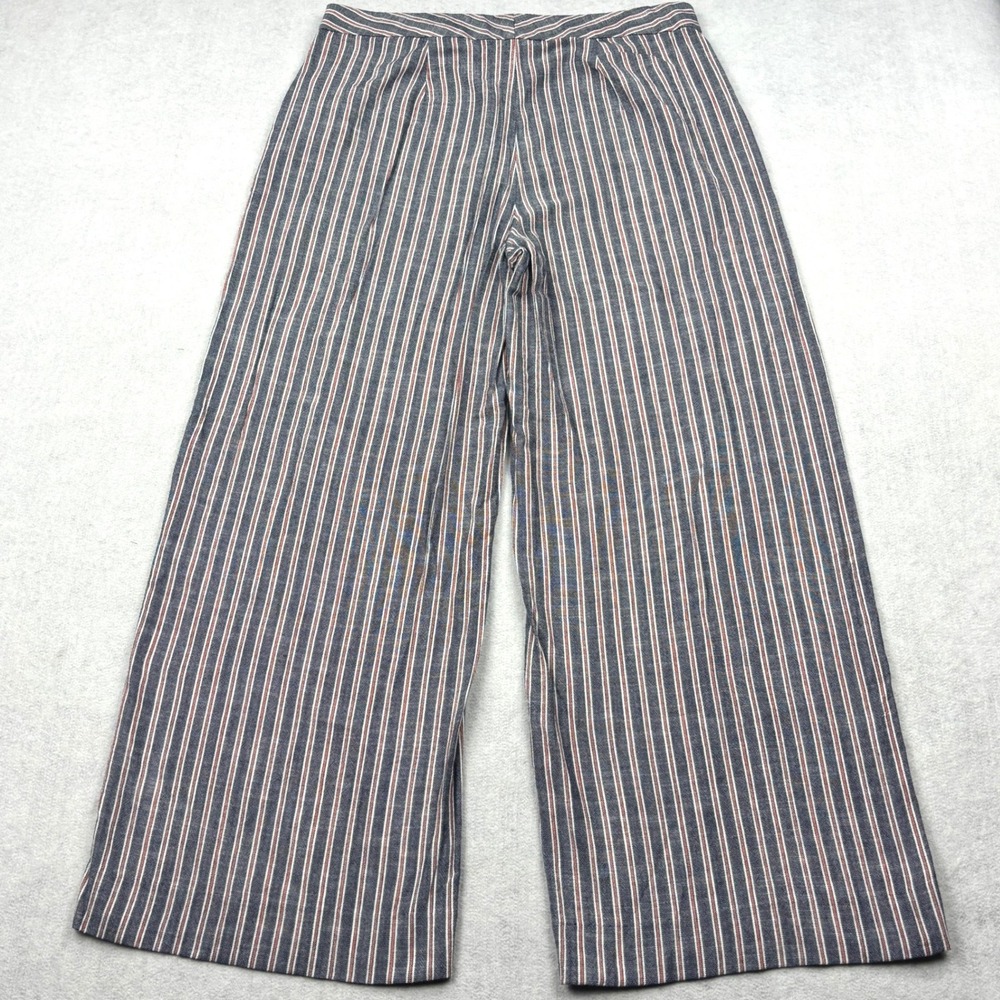 Banana Republic Pants Womens 16 Blue Red Stripe High Rise Wide Leg Cropped Chino